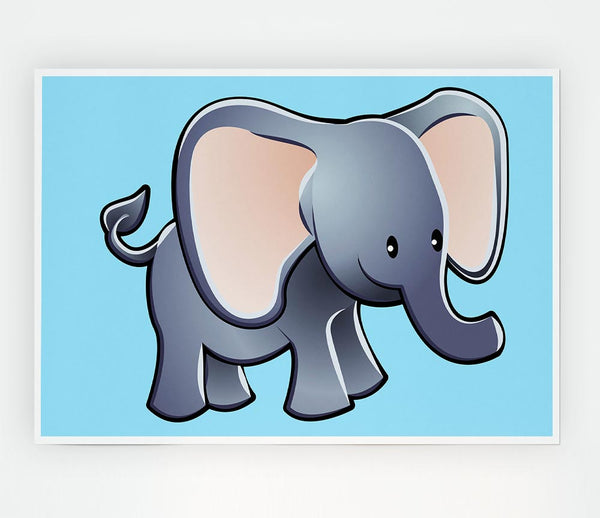 Big Eared Elephant Baby Blue Print Poster Wall Art