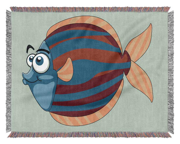 Big Happy Fish Baby Blue Woven Blanket