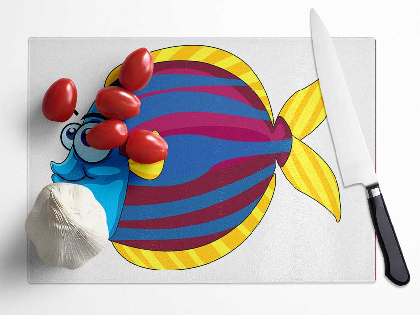 Big Happy Fish White Glass Chopping Board