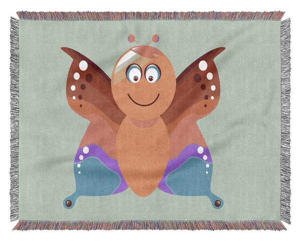 Butterfly Cartoon Face Baby Blue Woven Blanket