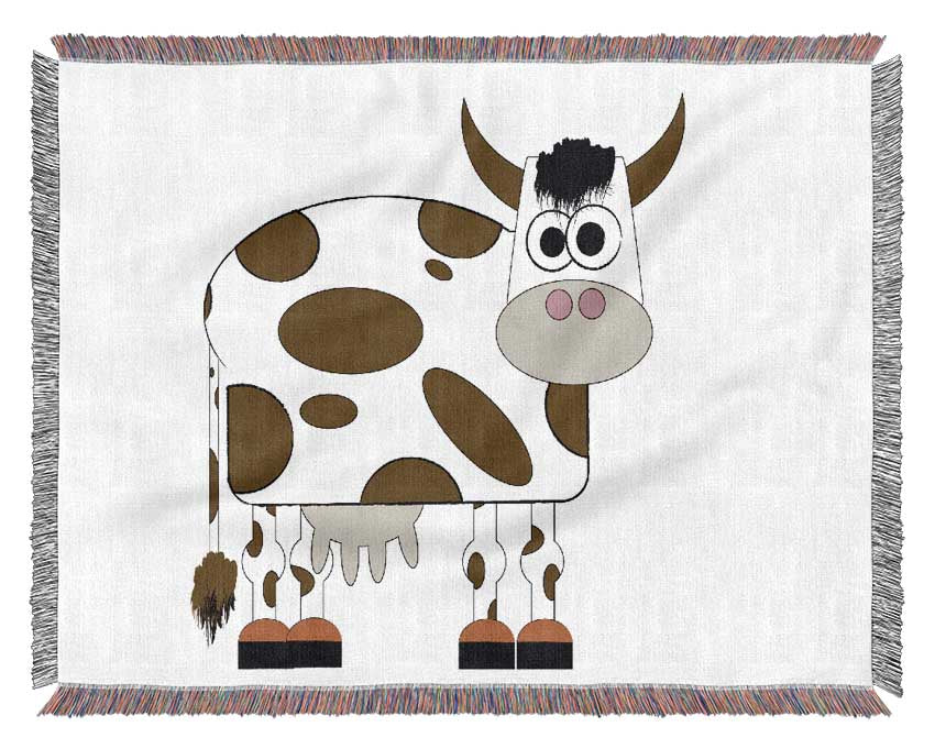 Funny Cow With Hair White Woven Blanket