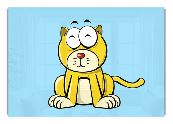 Glückliche Katze sitzend Baby Blau