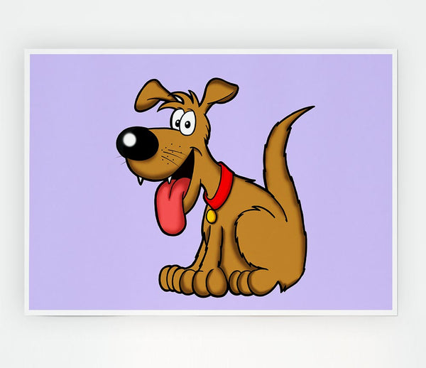 Happy Dog Cartoon With Tongue Out Lilac Print Poster Wall Art