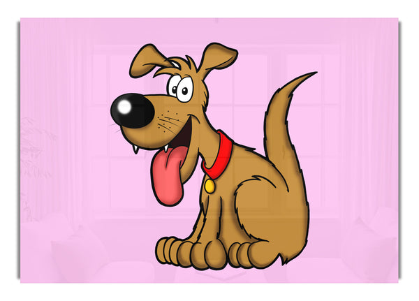 Happy Dog Cartoon With Tongue Out Pink