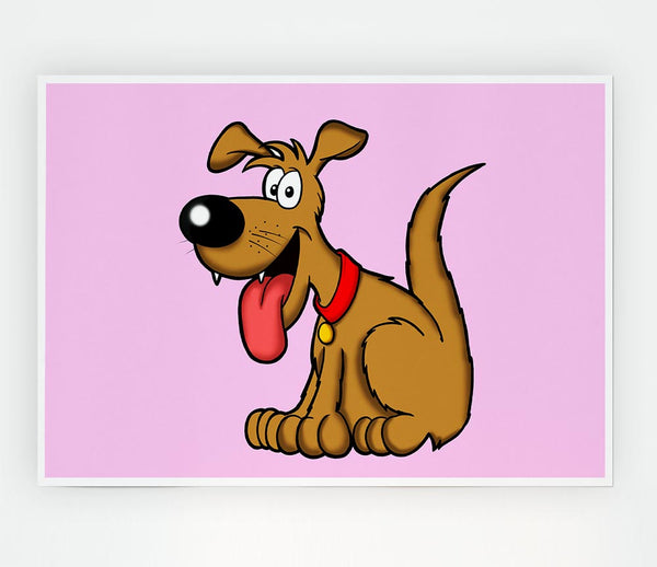 Happy Dog Cartoon With Tongue Out Pink Print Poster Wall Art