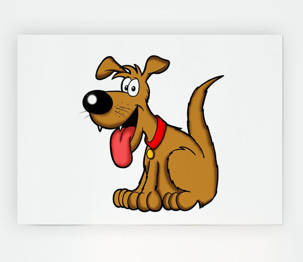 Happy Dog Cartoon With Tongue Out White Print Poster Wall Art