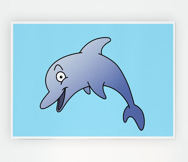Happy Dolphin Baby Blue Print Poster Wall Art