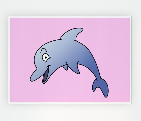 Happy Dolphin Pink Print Poster Wall Art