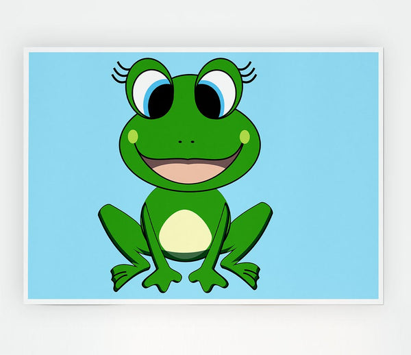 Happy Frog Ready To Leap Baby Blue Print Poster Wall Art