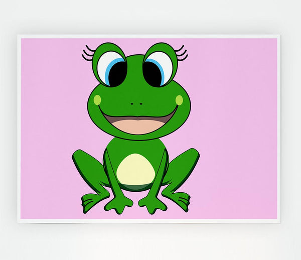 Happy Frog Ready To Leap Pink Print Poster Wall Art