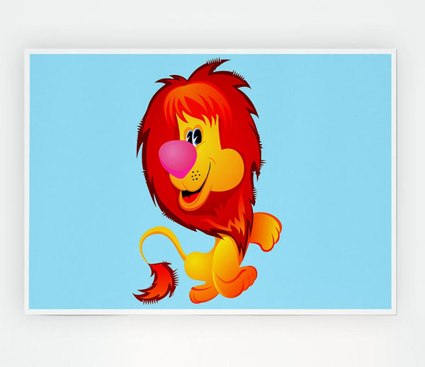 Happy Lion Baby Blue Print Poster Wall Art