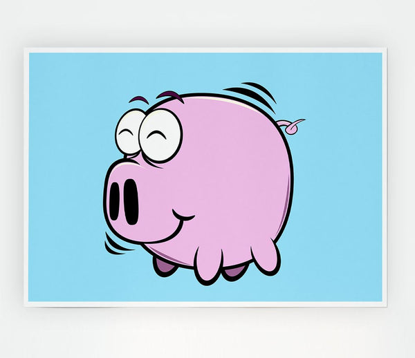 Happy Pig Smiling Baby Blue Print Poster Wall Art