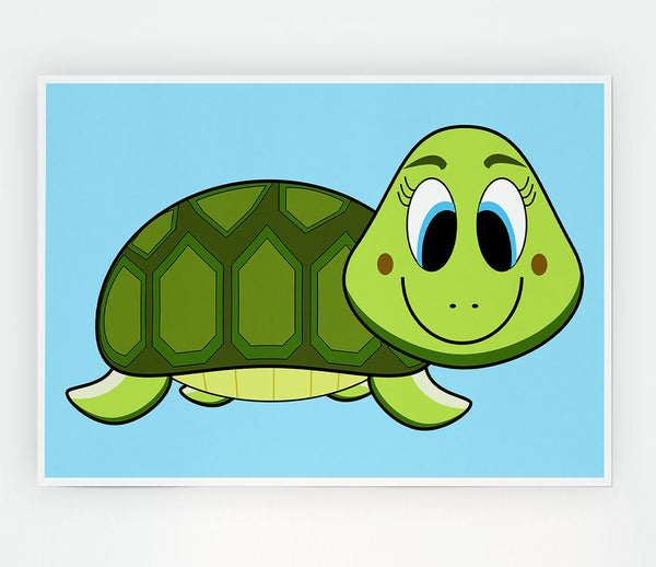 Happy Turtle Baby Blue Print Poster Wall Art