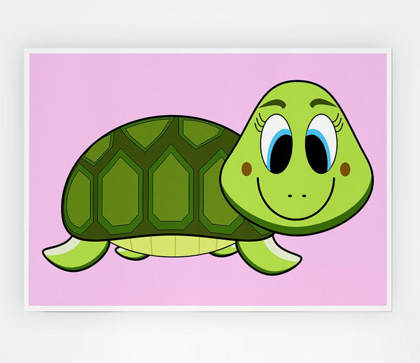 Happy Turtle Pink Print Poster Wall Art