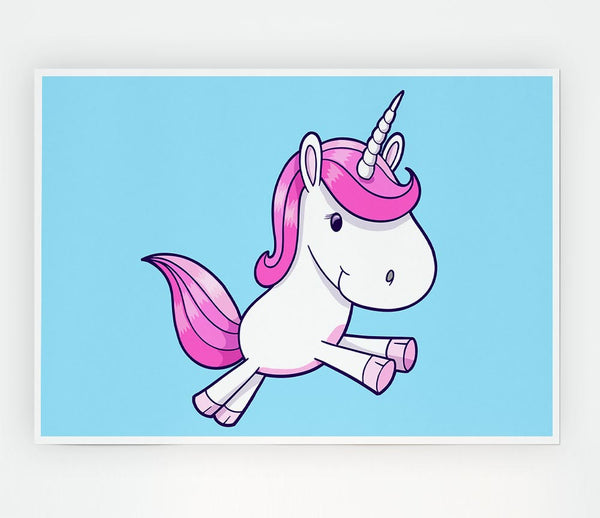 Leaping Unicorn Baby Blue Print Poster Wall Art