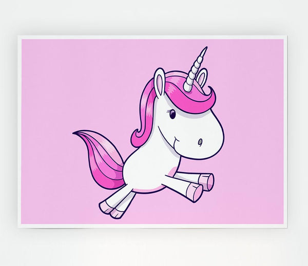 Leaping Unicorn Pink Print Poster Wall Art