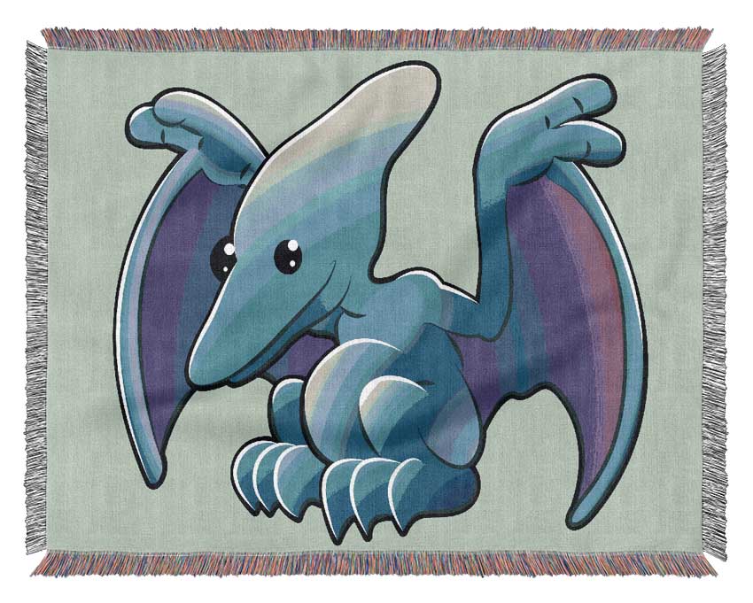 Pterodactyl Dinosaur Baby Blue Woven Blanket