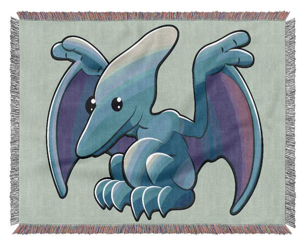 Pterodactyl Dinosaur Baby Blue Woven Blanket
