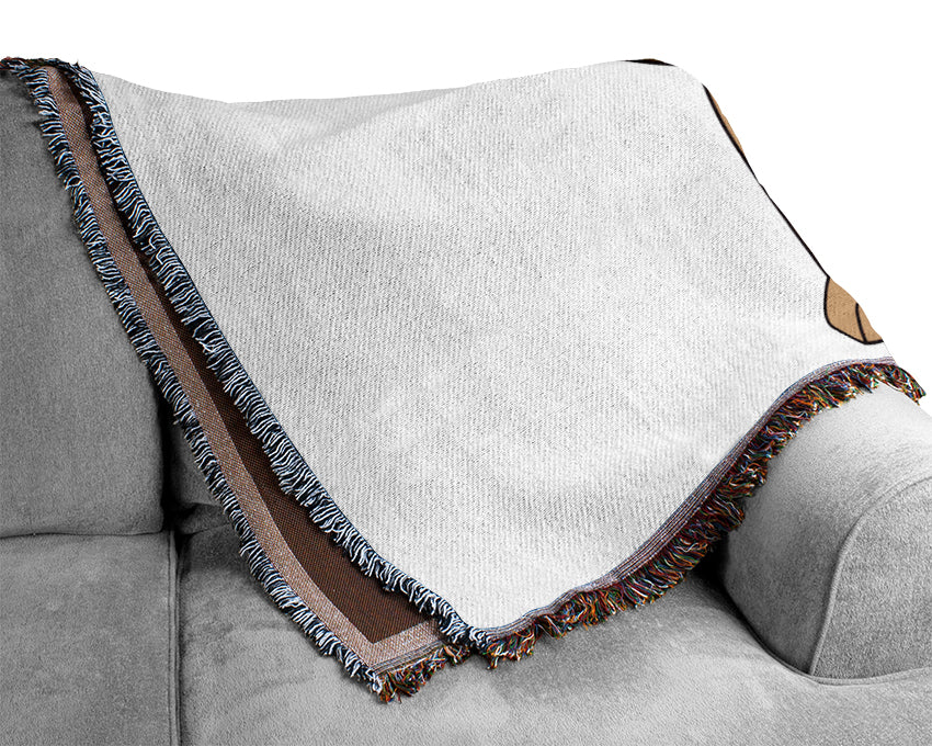 Sad Lion White Woven Blanket