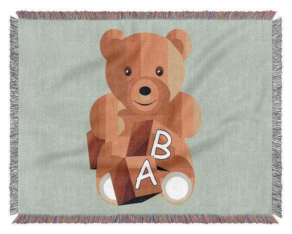 Teddy Bear Alphabet Blocks Baby Blue Woven Blanket