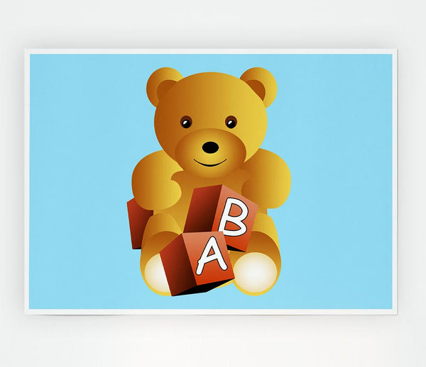 Teddy Bear Alphabet Blocks Baby Blue Print Poster Wall Art
