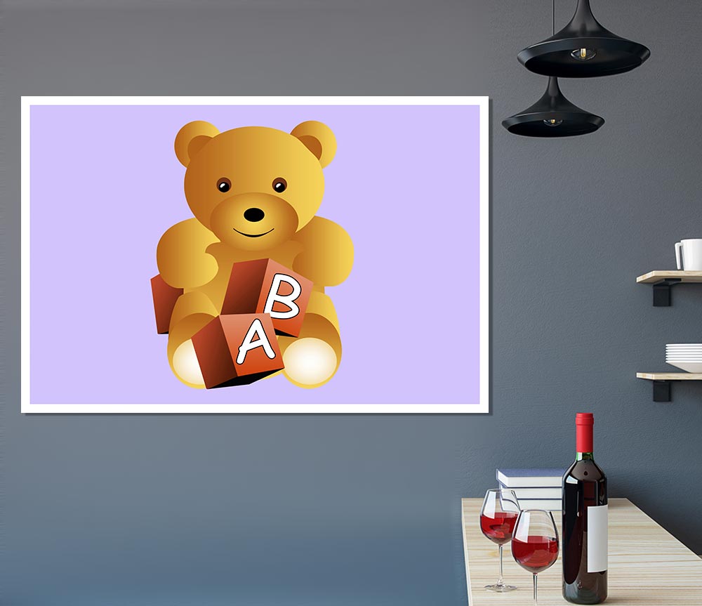 Teddy Bear Alphabet Blocks Lilac Print Poster Wall Art