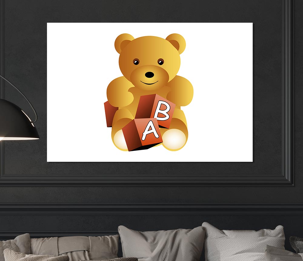 Teddy Bear Alphabet Blocks White Print Poster Wall Art