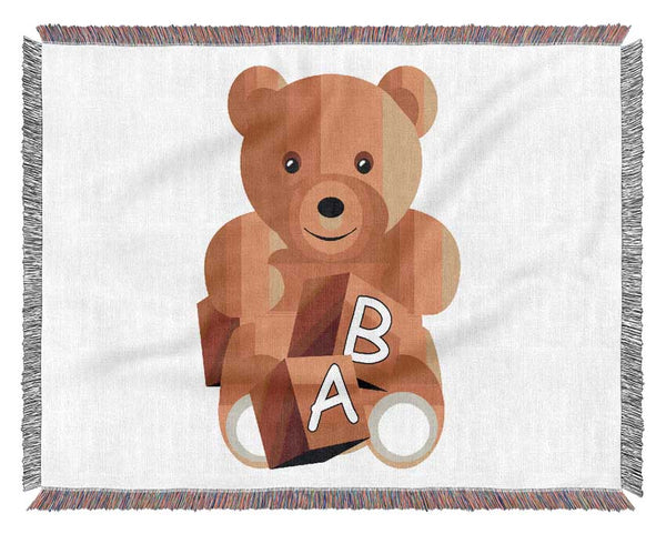 Teddy Bear Alphabet Blocks White Woven Blanket