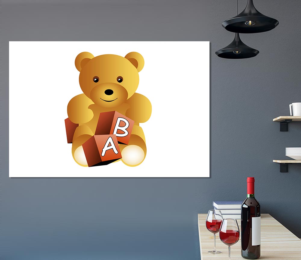 Teddy Bear Alphabet Blocks White Print Poster Wall Art