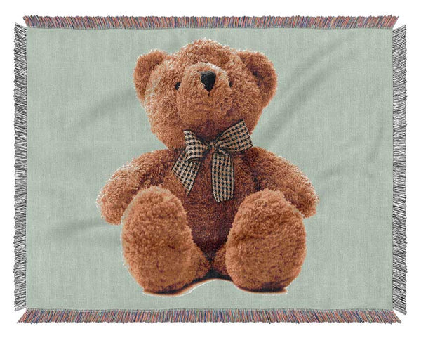 Teddy Bear Bow Baby Blue Woven Blanket