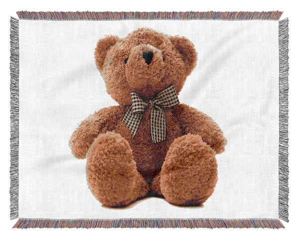 Teddy Bear Bow Pink Woven Blanket