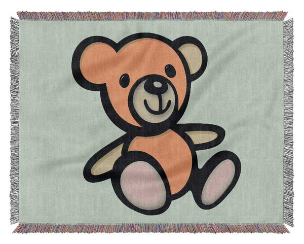 Teddy Bear Cartoon Baby Blue Woven Blanket