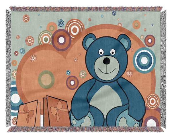 Teddy Bear Circles Baby Blue Woven Blanket