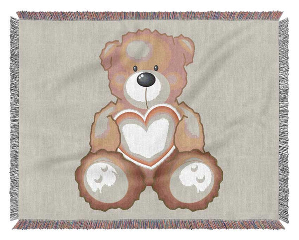 Teddy Bear Love Heart Lilac Woven Blanket