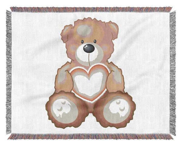 Teddy Bear Love Heart Pink Woven Blanket