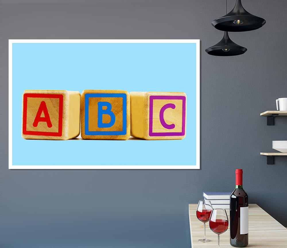 Three Alphabet Blocks Baby Blue Print Poster Wall Art