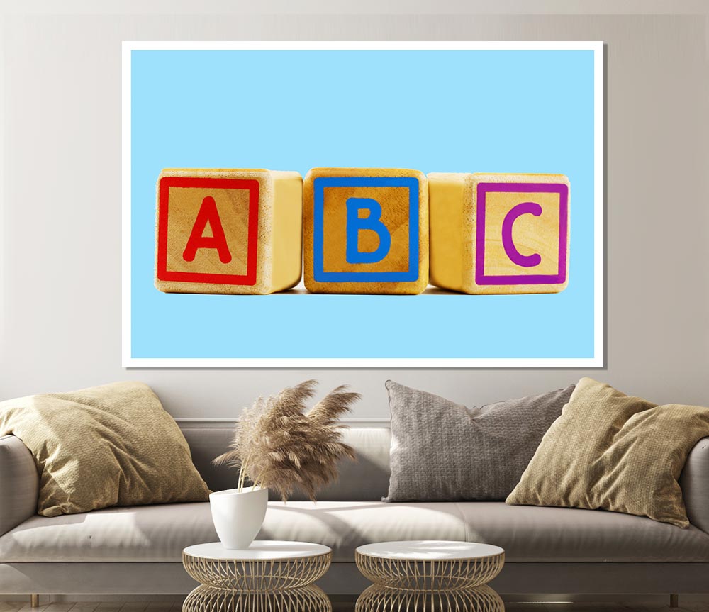 Three Alphabet Blocks Baby Blue Print Poster Wall Art