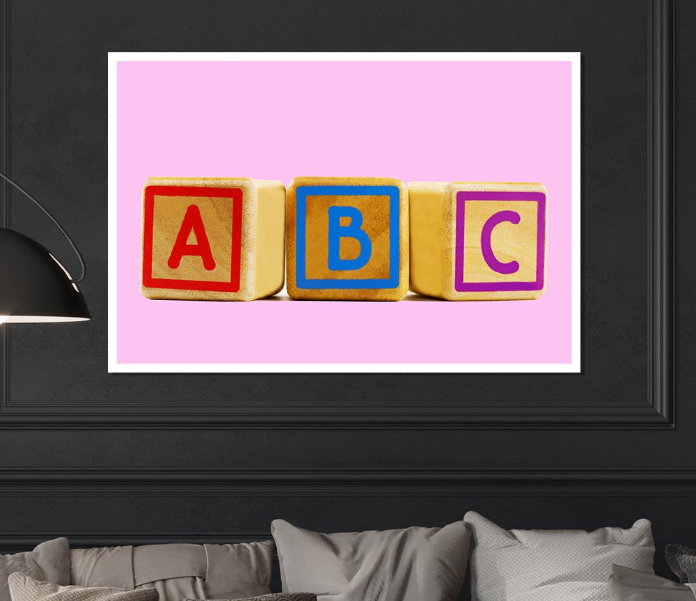 Three Alphabet Blocks Pink Print Poster Wall Art