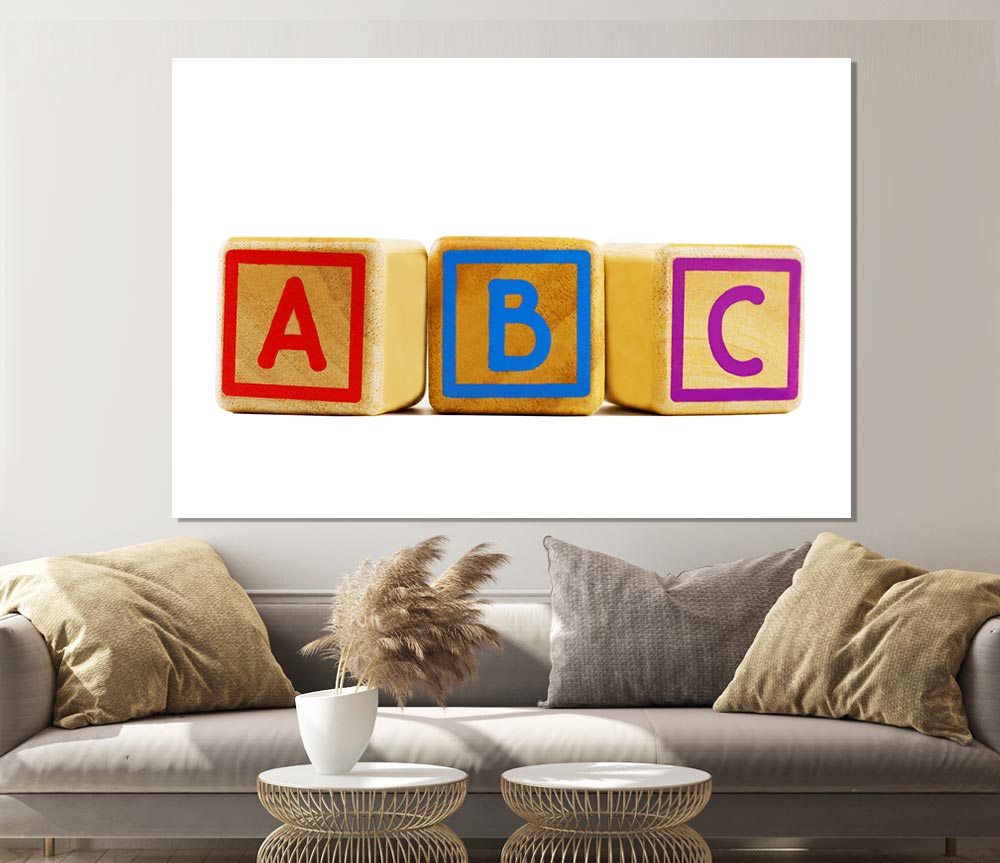 Three Alphabet Blocks White Print Poster Wall Art