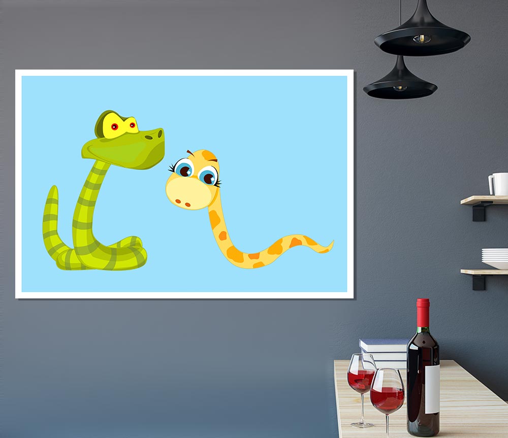 Two Snakes Baby Blue Print Poster Wall Art