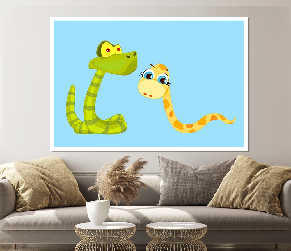 Two Snakes Baby Blue Print Poster Wall Art