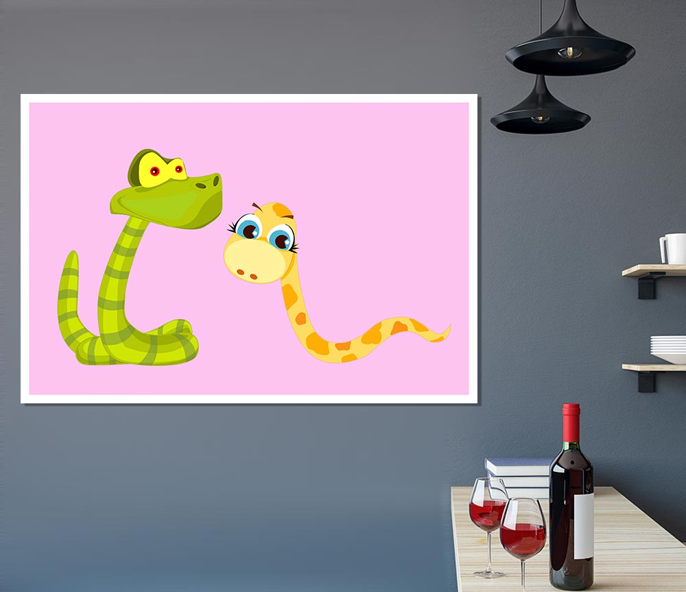 Two Snakes Pink Print Poster Wall Art