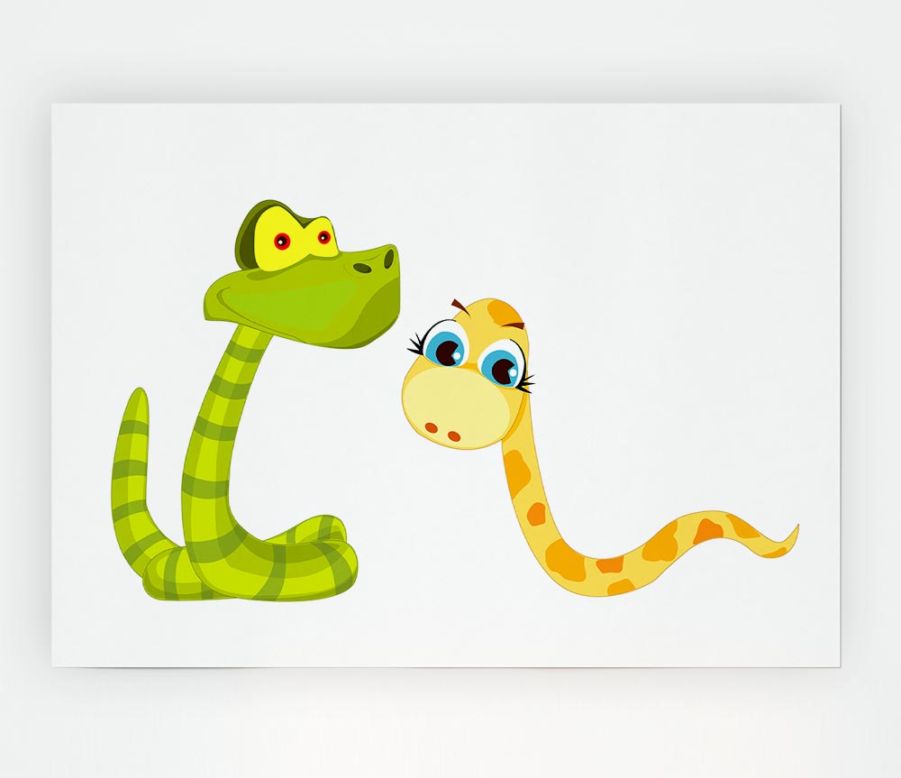 Two Snakes White Print Poster Wall Art
