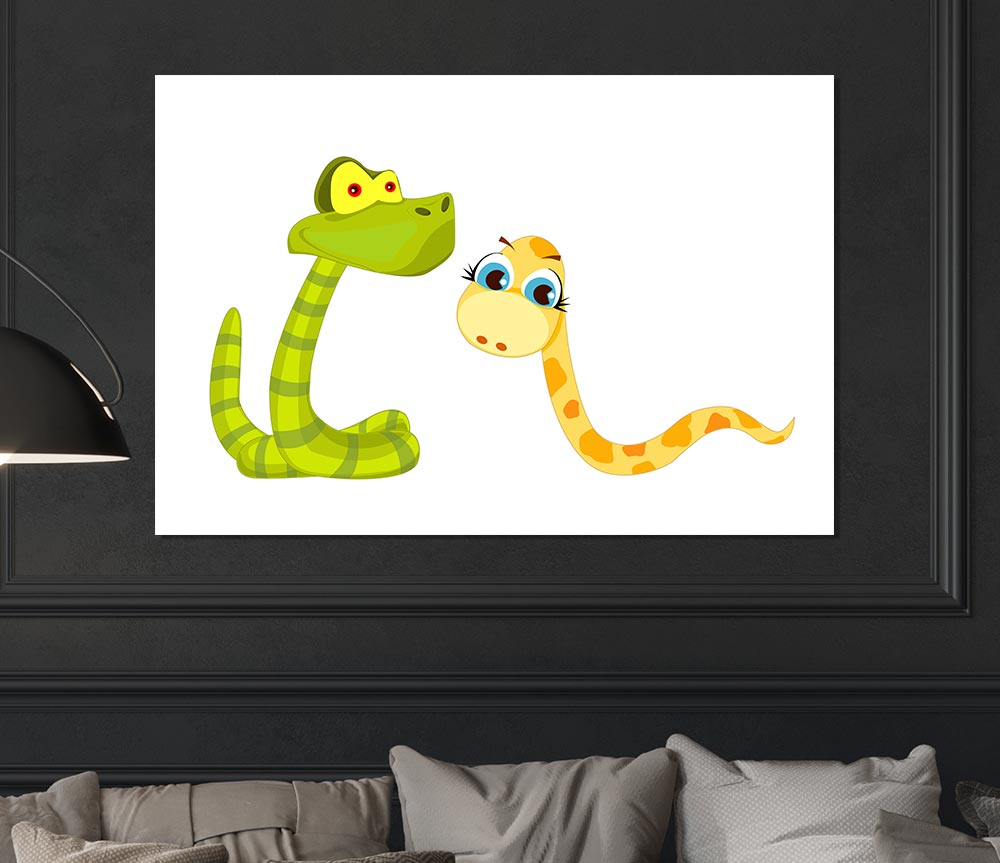 Two Snakes White Print Poster Wall Art