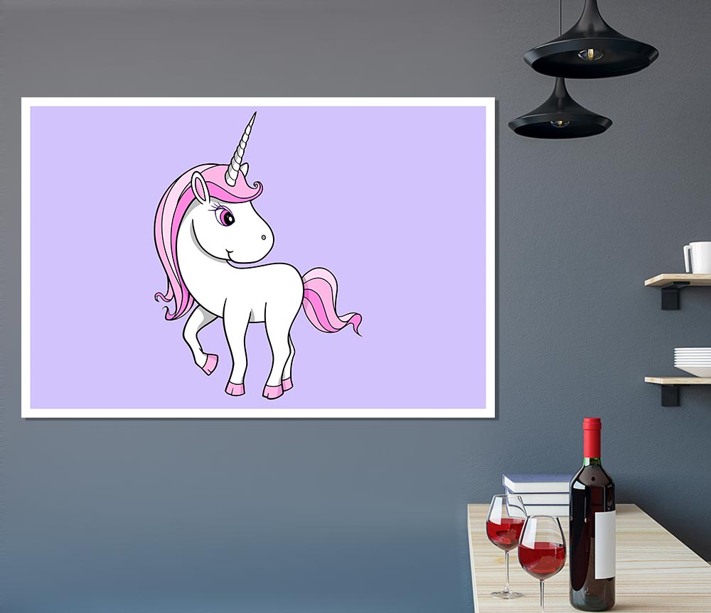 Unicorn Walking Lilac Print Poster Wall Art