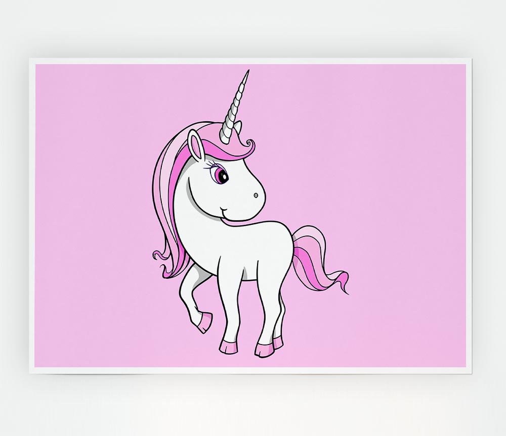 Unicorn Walking Pink Print Poster Wall Art