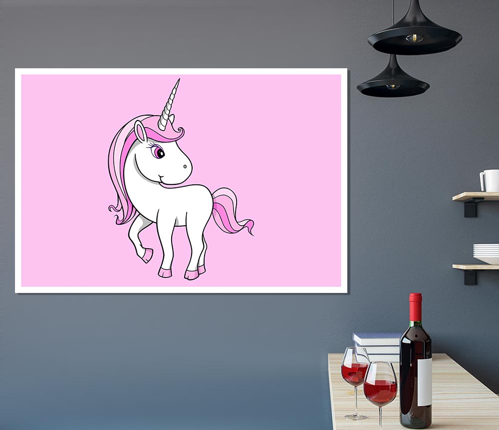 Unicorn Walking Pink Print Poster Wall Art