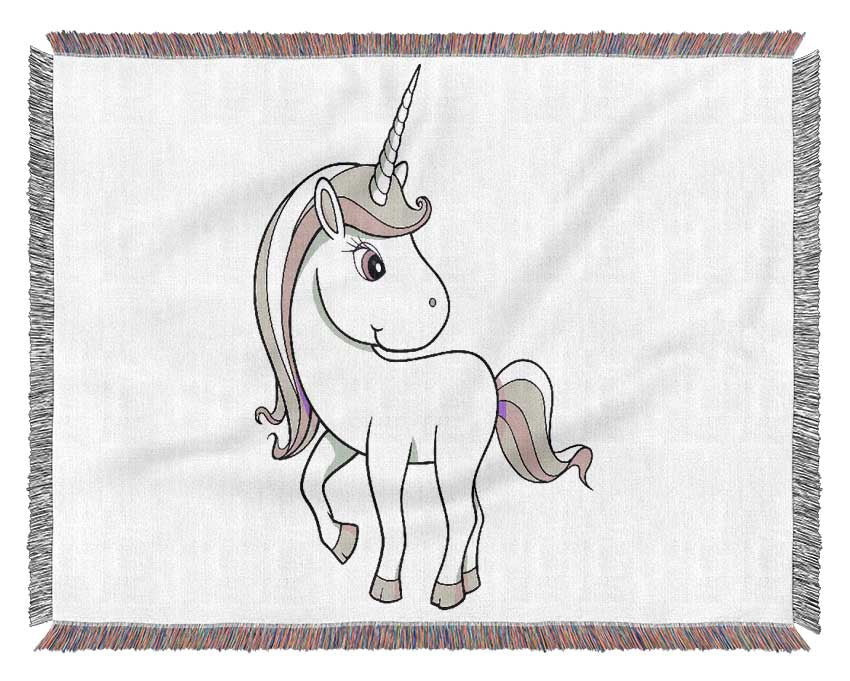 Unicorn Walking White Woven Blanket