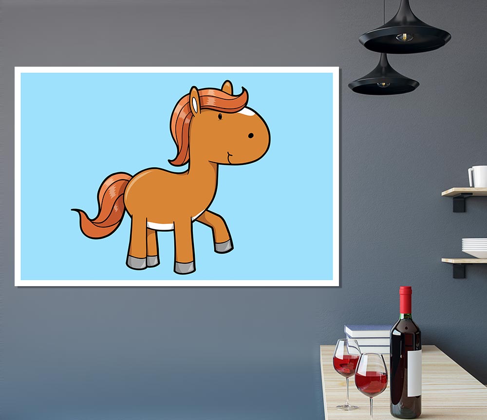 Walking Pony Horse Baby Blue Print Poster Wall Art