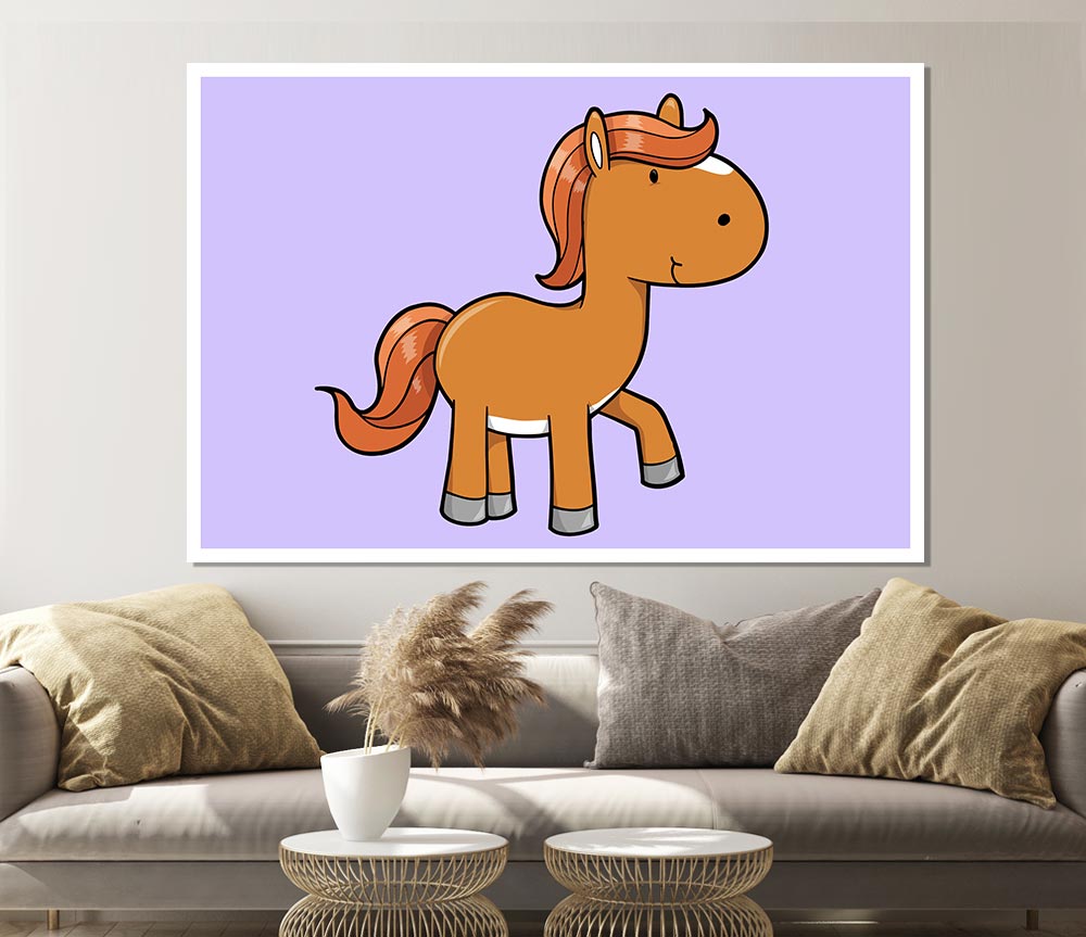 Walking Pony Horse Lilac Print Poster Wall Art